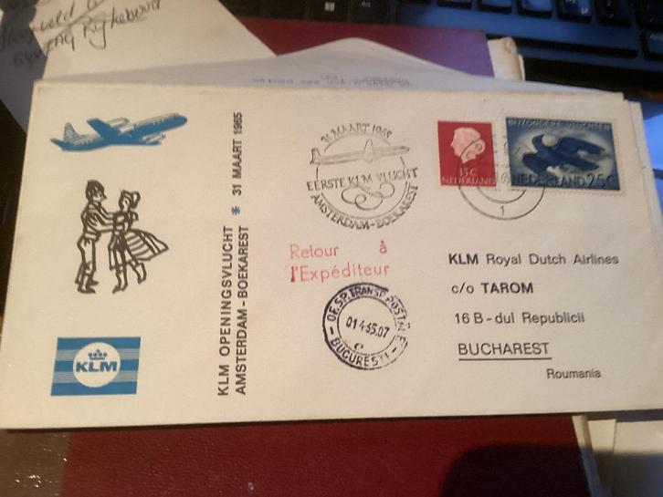 No7540 KLM Amsterdam Bucharest 29-3-1965 Heb ook van, Postzegels en Munten, Postzegels | Eerstedagenveloppen, Onbeschreven, Nederland