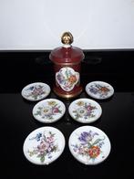 Chique Lindner dekselpot en 6 onderzetters vol bloemen, Antiek en Kunst, Verzenden