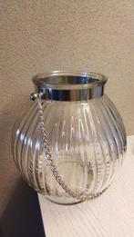 glazen bol vormige vaas met glimmende ketting geribbeld glas, Overige kleuren, Nieuw, Ophalen of Verzenden, Glas