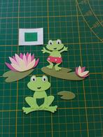 R1 Stansjes 2 licht groene kikkers met roze lelie en blad, Ophalen of Verzenden, Nieuw, Overige typen