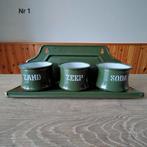 EMAILLE DONKER GROEN ZAND ZEEP EN SODA MET REKJE VAN BK., Antiek en Kunst, Ophalen of Verzenden