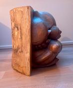 Massief tropisch houten sculptuur Yogi-man Bouddha beeld, Ophalen, Zo goed als nieuw