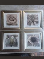 Set van 4 bloemenprints in lijsten, Overige materialen, 50 tot 75 cm, Ophalen of Verzenden, Zo goed als nieuw