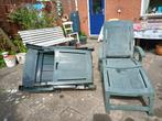 2 hard plastic tuin ligbedden, groen. Inklapbaar en 2 wielen, Ophalen of Verzenden, Gebruikt, Aluminium, Inklapbaar