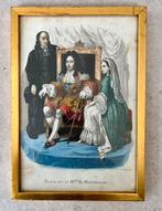 Antiek Franse ingelijste gekleurde prent Louis XIV, Antiek en Kunst, Ophalen of Verzenden