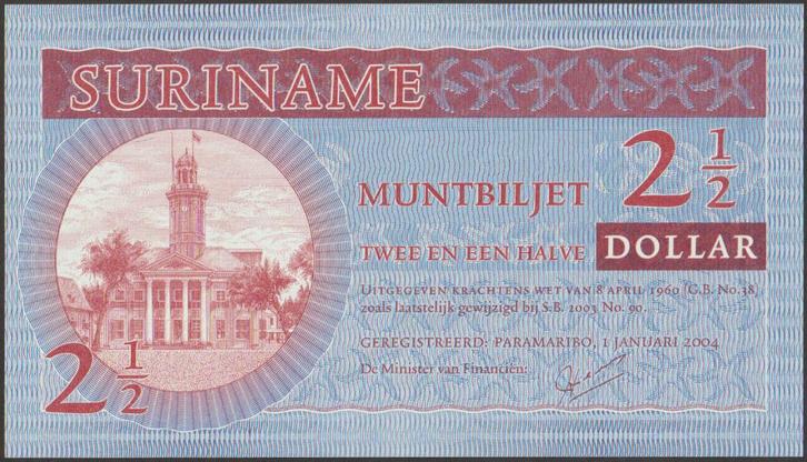 Suriname 2½ dollar 2004 XF p.156 (# 602), Postzegels en Munten, Bankbiljetten | Amerika, Los biljet, Zuid-Amerika, Verzenden
