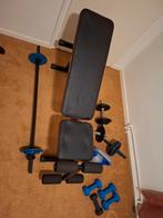 Verstelbare fitnessbank met dumbells en stang, Ophalen, Zo goed als nieuw, Fitnessbank