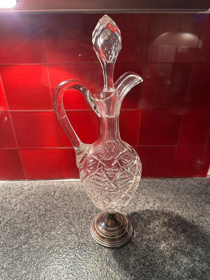 Kristallen karaf met zilveren voet, Antiek en Kunst, Antiek | Glas en Kristal, Ophalen