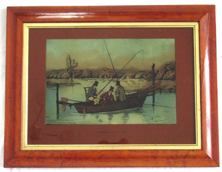 Reproductie Fishing in a Punt van aquatint Henry Alken., Huis en Inrichting, Woonaccessoires | Schilderijen, Tekeningen en Foto's