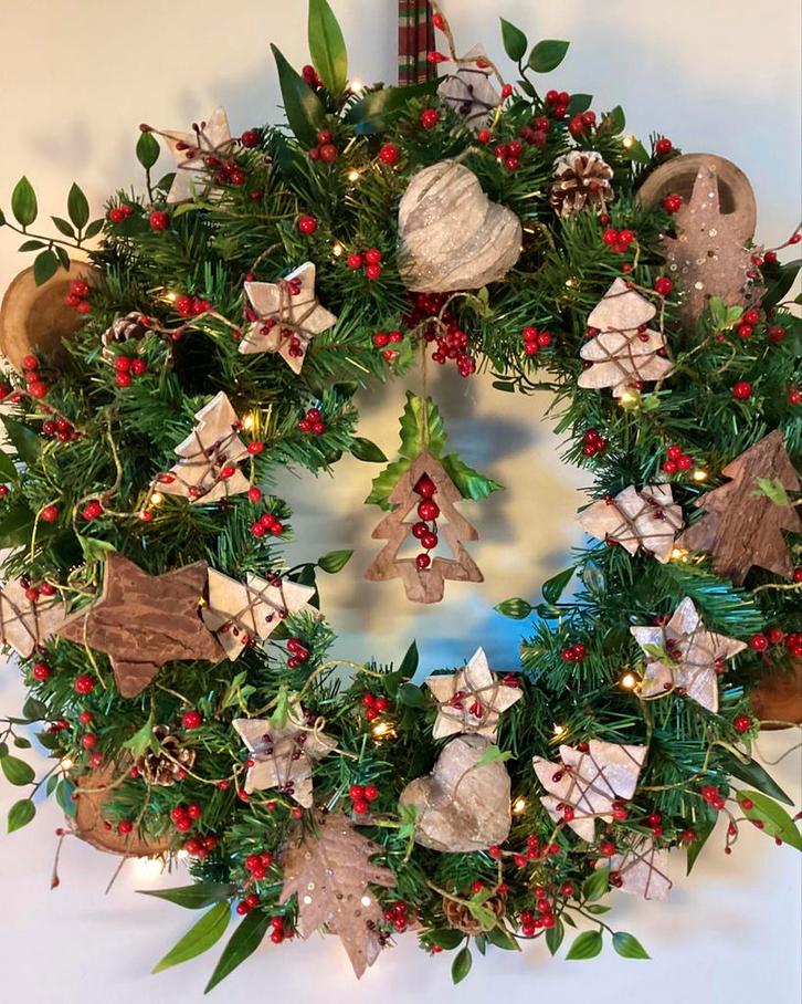 Zeer unieke grote kerstkrans met natuurlijke versiering 60cm, Huis en Inrichting, Woonaccessoires | Kransen, Nieuw, Ophalen of Verzenden