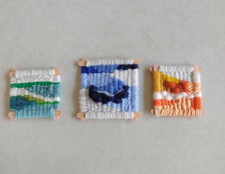 Set van 3 geweven schilderijtjes, natuur, Huis en Inrichting, Woonaccessoires | Wanddecoraties, Nieuw, Ophalen of Verzenden