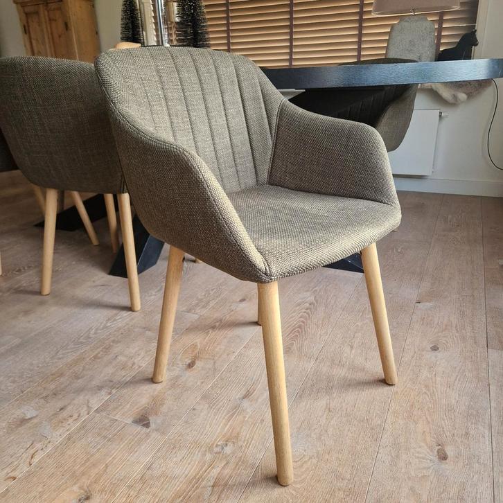 6 Adslev eetkamerstoelen - olijfgroen, Huis en Inrichting, Stoelen, Zo goed als nieuw, Vijf, Zes of meer stoelen, Stof, Overige kleuren