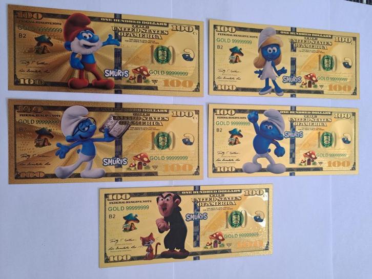 BANKBILJET/CARTOON/5X DE SMURFEN/ GOUDFOLIE BILJETTEN, Postzegels en Munten, Bankbiljetten | Amerika, Setje, Midden-Amerika, Verzenden