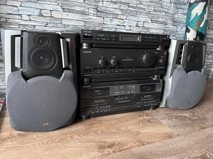 Philips versterker/receiver met twee JVC 3-weg speakers, Audio, Tv en Foto, Stereo-sets, Gebruikt, Cassettedeck, Tuner of Radio