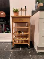 Grenen Keuken Trolley met Flessenrek, Ophalen, Gebruikt, 5 tot 15 flessen, 75 cm of meer