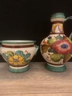 handgeschilderde majolica vaas en pot  Ongeveer 30 en 15cm, Ophalen of Verzenden
