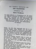 Kalkhoven x Rooijmans 1896 Culemborg 1974 Veghel / Gemert, Verzamelen, Bidprentjes en Rouwkaarten, Ophalen of Verzenden, Bidprentje