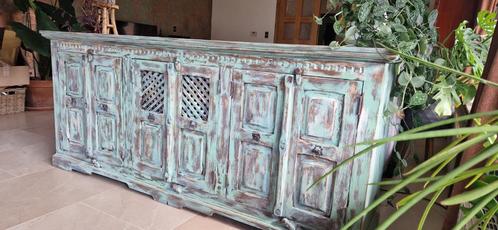 Uniek verweerd india ibiza dressoir, Huis en Inrichting, Kasten | Dressoirs, Nieuw, 200 cm of meer, 25 tot 50 cm, Met deur(en)
