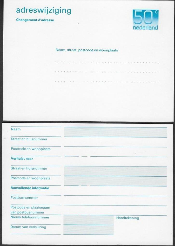 Adreswijziging 48a, A6 formaat zonder laserbedrukking. LEES, Postzegels en Munten, Brieven en Enveloppen | Nederland, Briefkaart