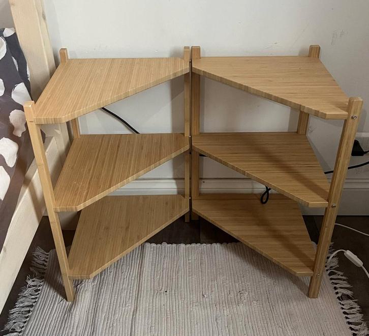 Bamboo IKEA Bedside Table Corner Shelf, Huis en Inrichting, Slaapkamer | Nachtkastjes, Zo goed als nieuw, 55 tot 70 cm, Minder dan 45 cm
