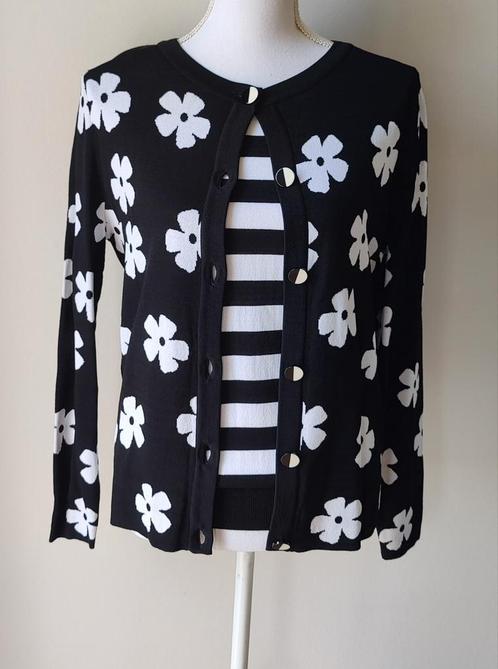 Caroline Biss twinset truitje vest streep bloem zwart wit 38, Kleding | Dames, Truien en Vesten, Nieuw, Maat 38/40 (M), Zwart