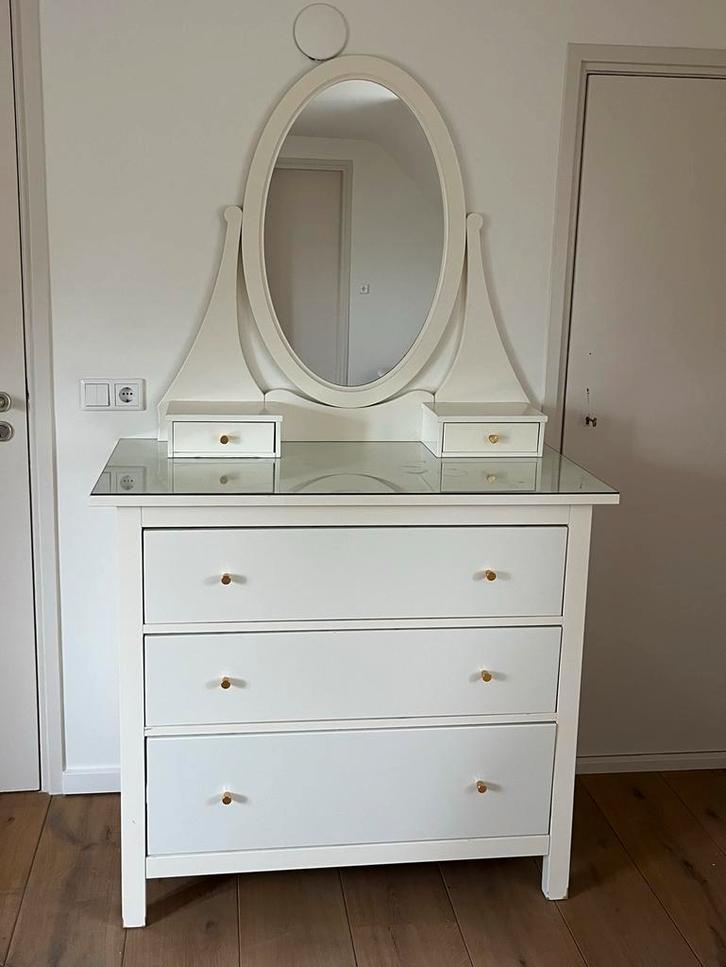 IKEA Hemnes Commode met Spiegel - Wit, Huis en Inrichting, Tafels | Kaptafels, Gebruikt, Minder dan 100 cm, 100 tot 150 cm, Hout