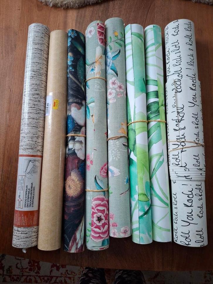 Restpartij behang, Huis en Inrichting, Stoffering | Behang, Wit, Bruin, Geel, minder dan 10 m², Ophalen of Verzenden