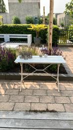 Prachtige brocante tafel, sidetable, Tuin en Terras, Ophalen, Gebruikt, Rechthoekig