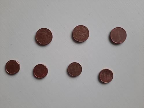 Euromunten, 4 x 1 cent en 3 x 2 cent, Postzegels en Munten, Munten | Europa | Euromunten, Losse munt, 1 cent, Overige landen, Ophalen of Verzenden