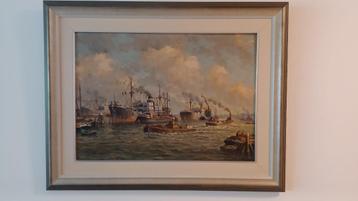 Schilderij "Haven van Rotterdam" door Pieter J.A. Wagemans beschikbaar voor biedingen
