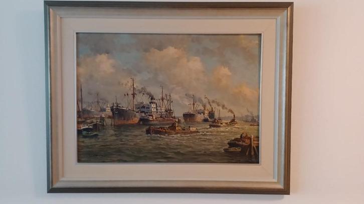 Schilderij "Haven van Rotterdam" door Pieter J.A. Wagemans, Antiek en Kunst, Kunst | Schilderijen | Klassiek, Ophalen