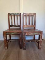2 massief houten stoelen in boho stijl, Huis en Inrichting, Stoelen, Ophalen, Twee, Bruin, Hout