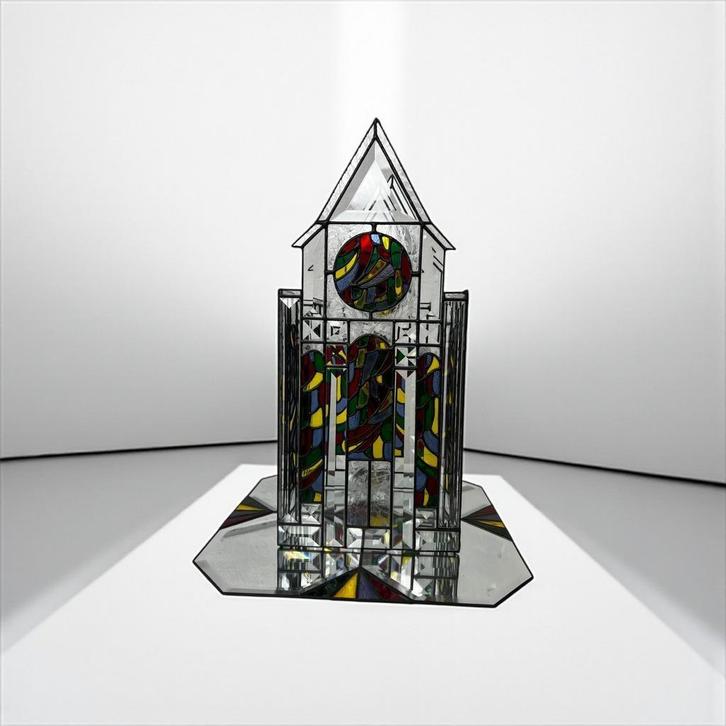 Vintage glas-in-lood decoratie / kathedraal met voet, Huis en Inrichting, Woonaccessoires | Wanddecoraties, Ophalen