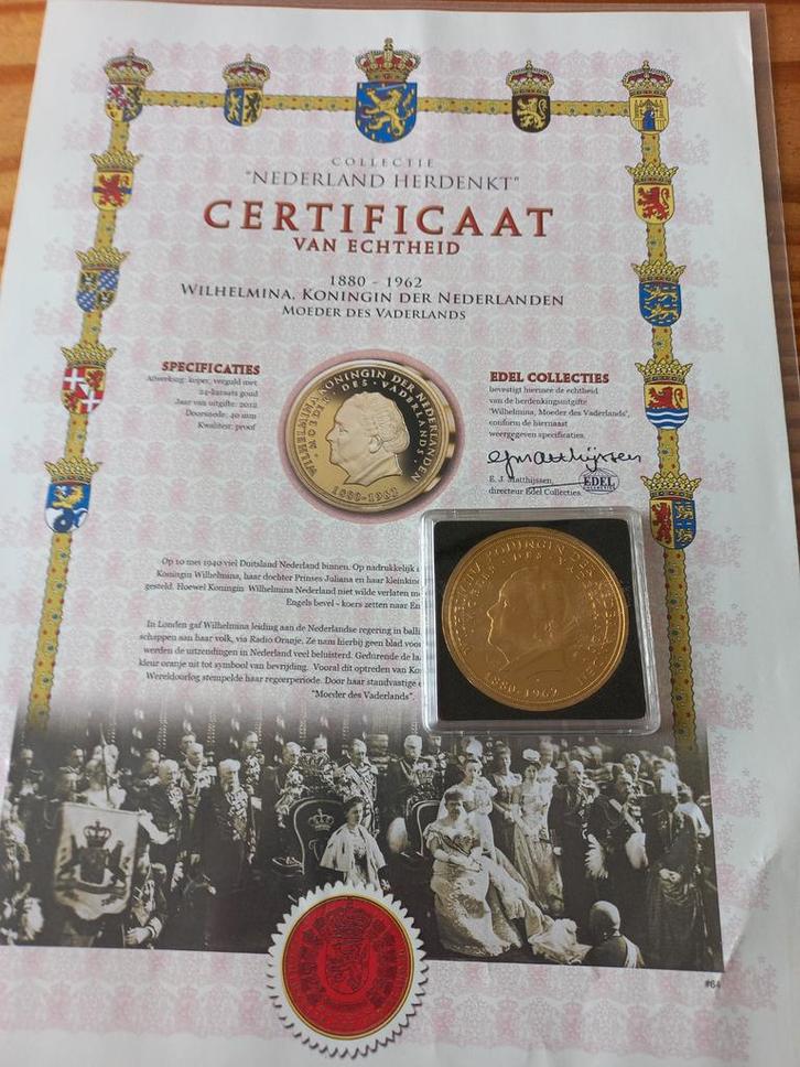 Wilhelmina Herdenkingsmunt met Certificaat, Postzegels en Munten, Munten | Nederland, Losse munt, Overige waardes, Koningin Wilhelmina