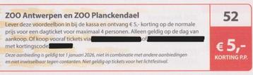 ZOO Antwerpen en ZOO Planckendael € 5,- korting p.p. Bon 52. beschikbaar voor biedingen