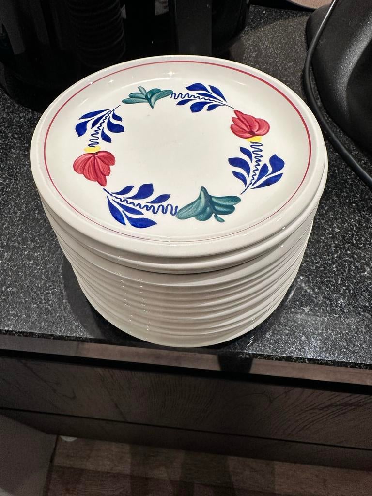 Boerenbont gebakstel - taartbodems en gebaksbordjes, Huis en Inrichting, Keuken | Servies, Gebruikt, Ophalen of Verzenden, Bord(en)