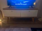 TV Meubel - Hout en Wit, Ophalen, 100 tot 150 cm, Eikenhout, Zo goed als nieuw
