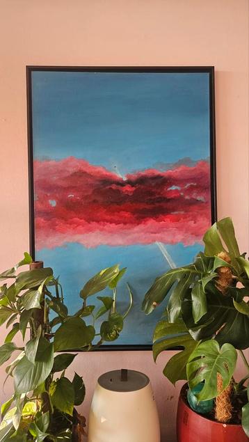 Roze Wolkenlucht Schilderij - Handgemaakt beschikbaar voor biedingen