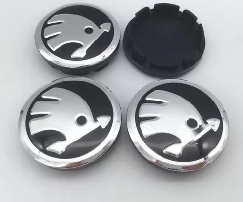 Skoda naafdoppen zwart zilver 56mm 4 stuks nieuw, Auto diversen, Wieldoppen, Nieuw, Verzenden