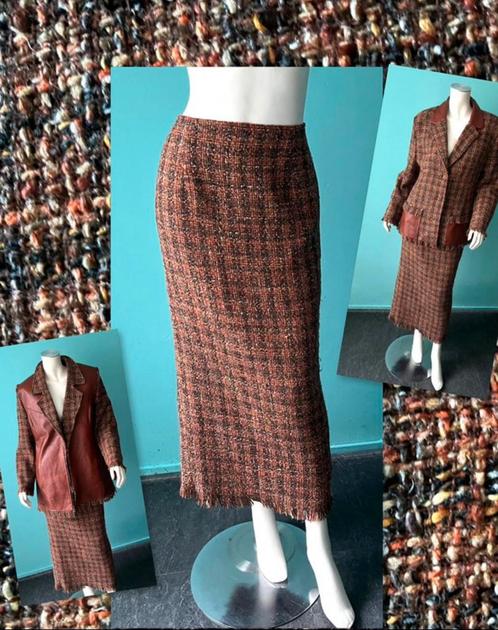 1A Vintage jaren 80 bouclé lange rok bruin maat 42, Kleding | Dames, Rokken, Gedragen, Maat 42/44 (L), Bruin, Onder de knie, Verzenden