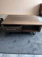 Houten salontafel met lade en open vak, Ophalen, Gebruikt, 100 tot 150 cm, Minder dan 50 cm