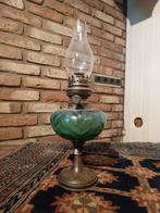 Antieke Petroleumlamp met Blauw Groene Voet, Ophalen