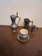 tinnen objecten kannen, kopje met schotel., Antiek en Kunst, Antiek | Tin, Ophalen of Verzenden