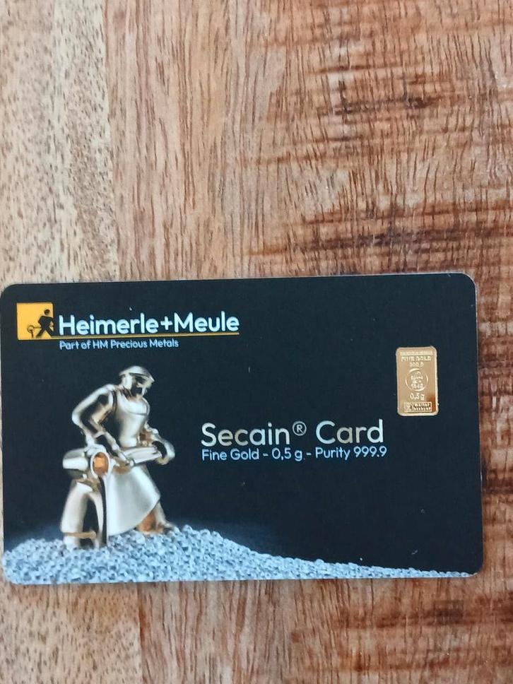 Heimerle+Meule Secain Card - 0,5g Fijn Goud 999.9, Postzegels en Munten, Edelmetalen en Baren, Goud, Ophalen of Verzenden