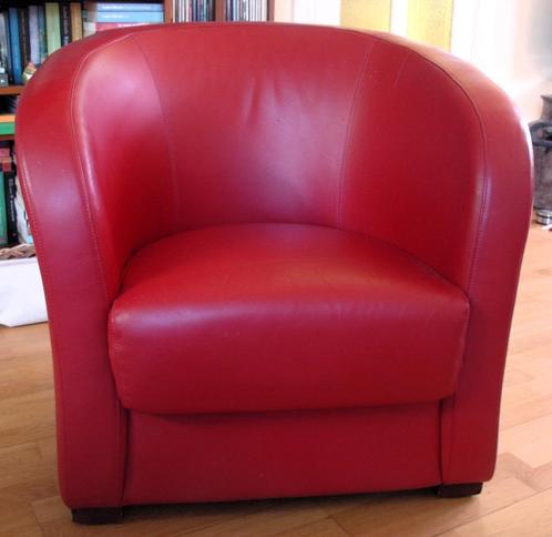 Rood Lederen Kuip Fauteuil van het merk Kuka, Huis en Inrichting, Fauteuils, Gebruikt, Leer, 75 tot 100 cm, Minder dan 75 cm, Ophalen