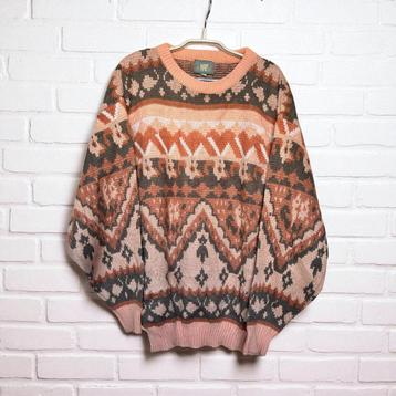 Vintage Trui Maat S Roze Grijs Gebreid Noorse Print beschikbaar voor biedingen