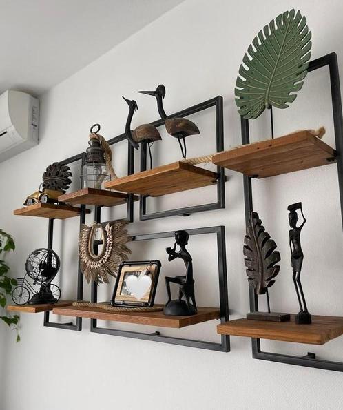 Zgan Vintage industriële Shelfmate wandplanken set teakhout, Huis en Inrichting, Woonaccessoires | Wandplanken en Boekenplanken