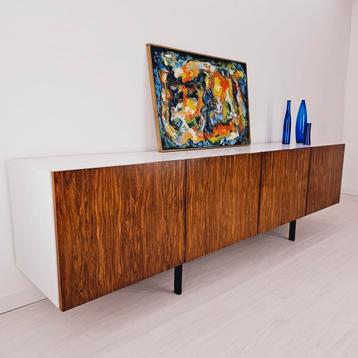 Groot vintage dressoir, retro lowboard, teak 1970's, 250cm beschikbaar voor biedingen