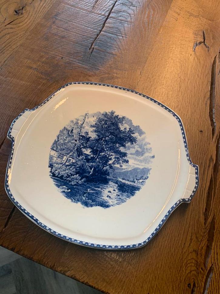 Antieke serveerschaal Landschap blauw, Antiek en Kunst, Antiek | Servies los, Ophalen of Verzenden
