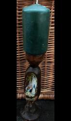 Lourdes houten kandelaar met kaars, Ophalen of Verzenden